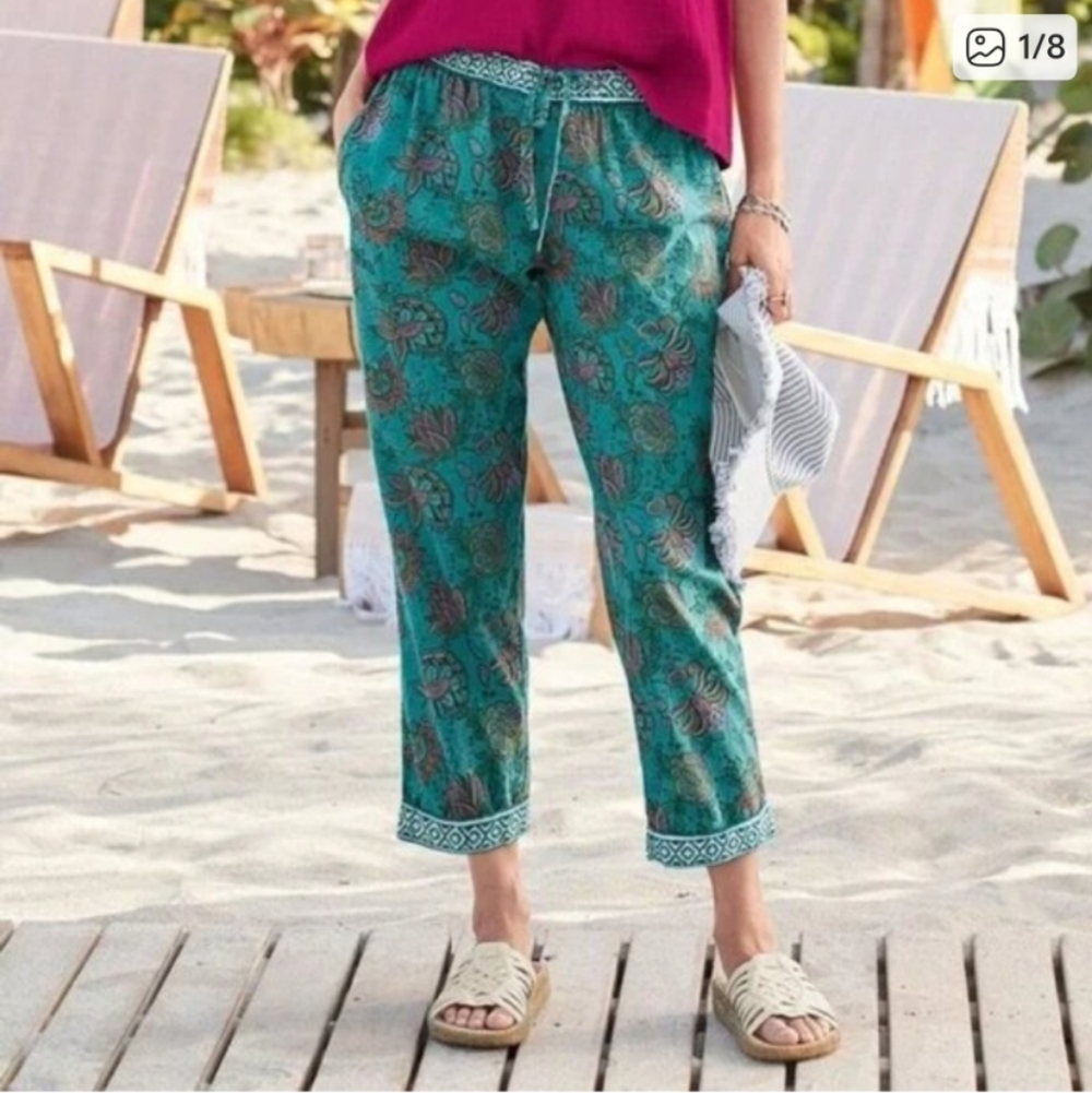 Sundance Leia Pants size Large Cotton Casual Pockets Jewel Tones Drawstring